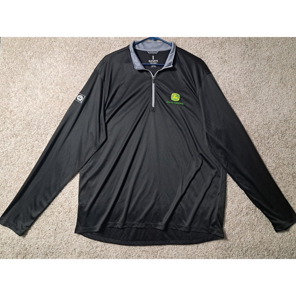 John Deere Elevate 1/4 Zip Pullover Mens 2XL Black United Way Logo Long Sleeve